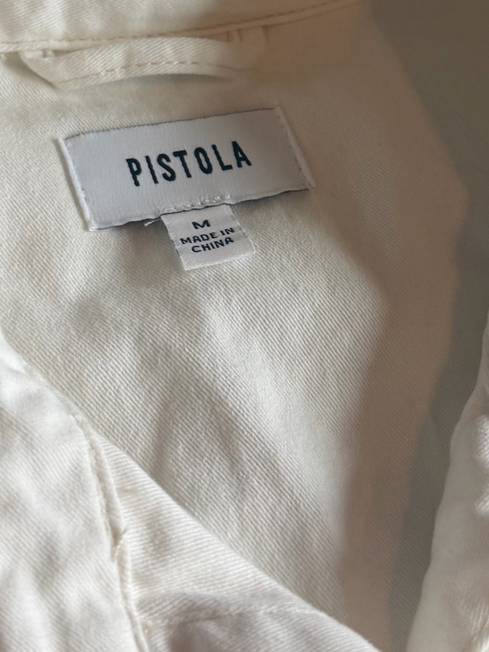 Pistola Rosie White Jumpsuit Cinched Waist Denim Straight Leg Size Medium - Picture 15 of 15